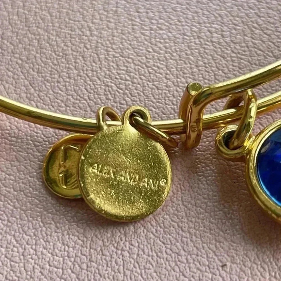 Alex & Ani Goldtone Expandable Bracelet Blue Stone Charm September Adjustable - Picture 4 of 4